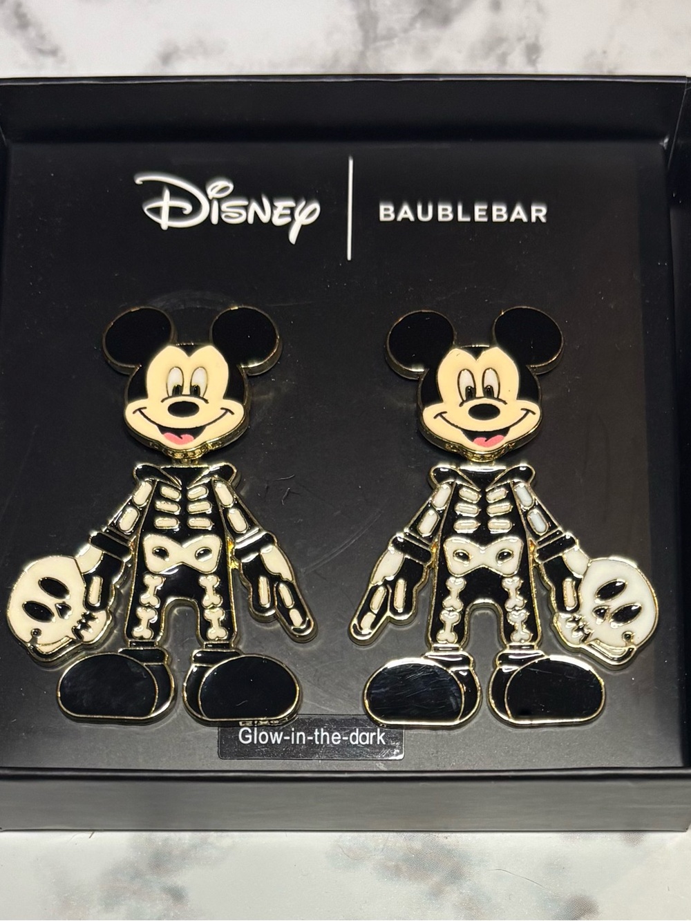 Disney x BaubleBar Mickey Skeleton Glow-in-the-Dark Earrings NIB Halloween